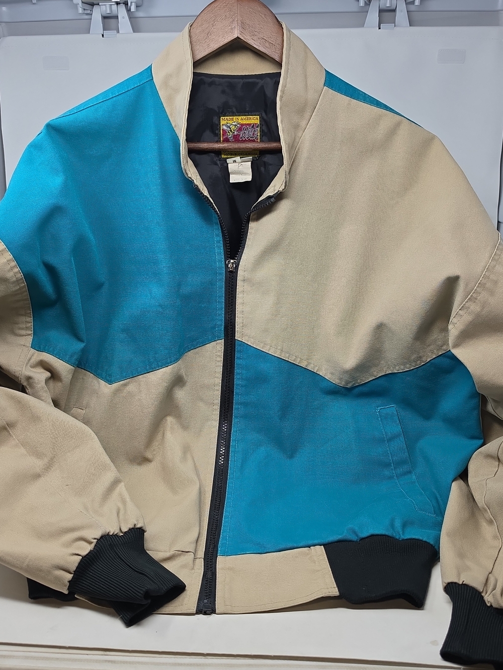 Teal & Tan Colorblock Bomber Jacket